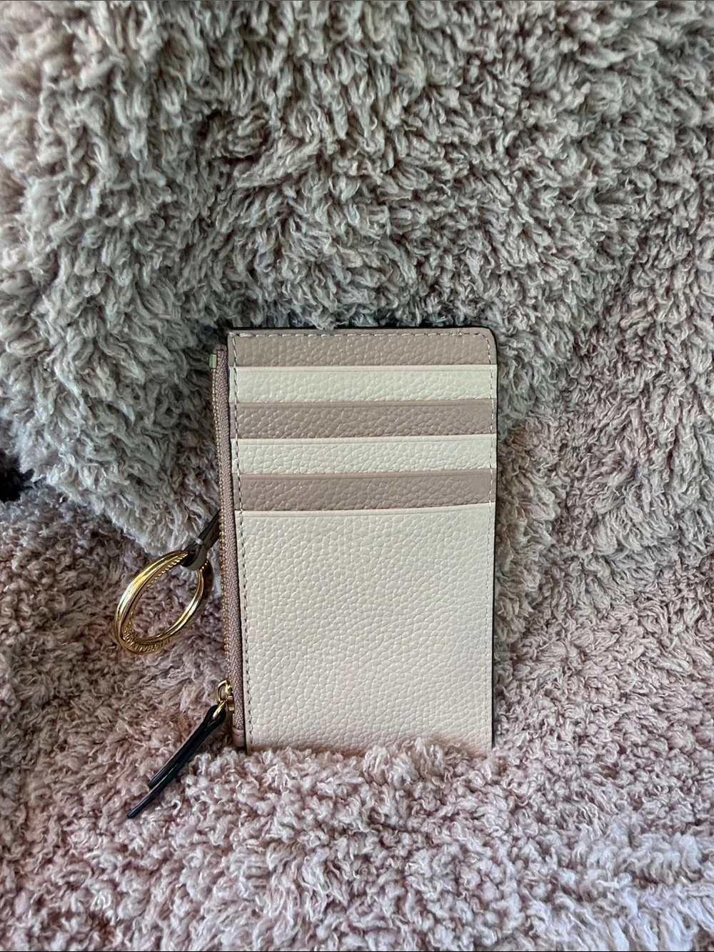 Michael Kors Pink and Taupe Leather Card Case with Gold Hardware